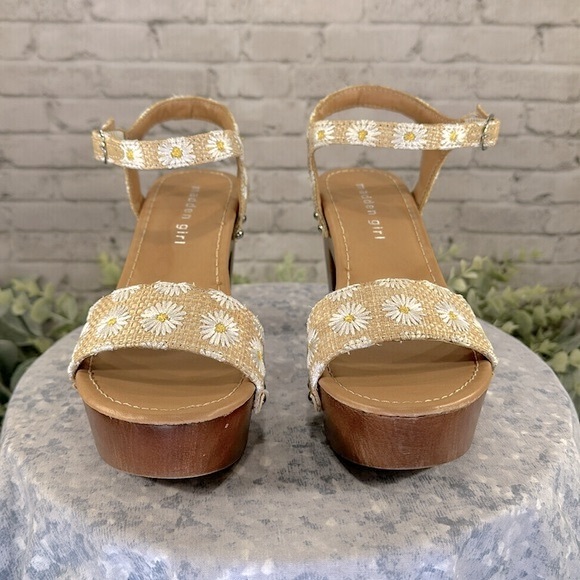 Madden Girl “Lifft” Daisy Raffia Tan Open Toe One-Band Platforms WMS 6.5M🌼VGUC - Picture 2 of 12